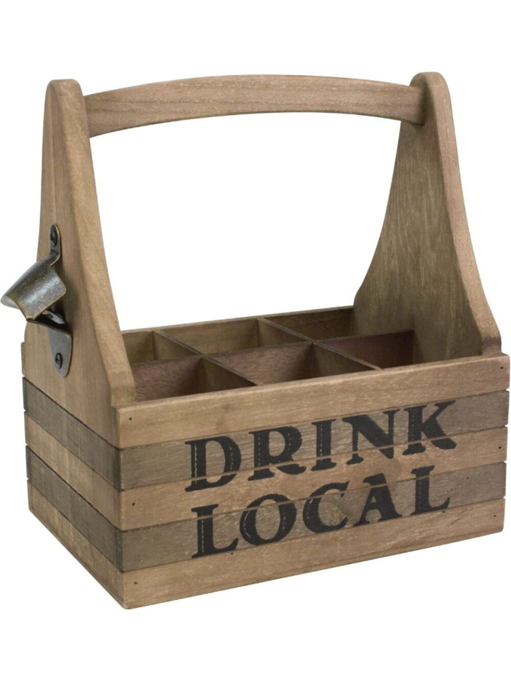Rustic Wooden Beer Caddy with Handle & Metal Opener - Perfect for Local Brews!